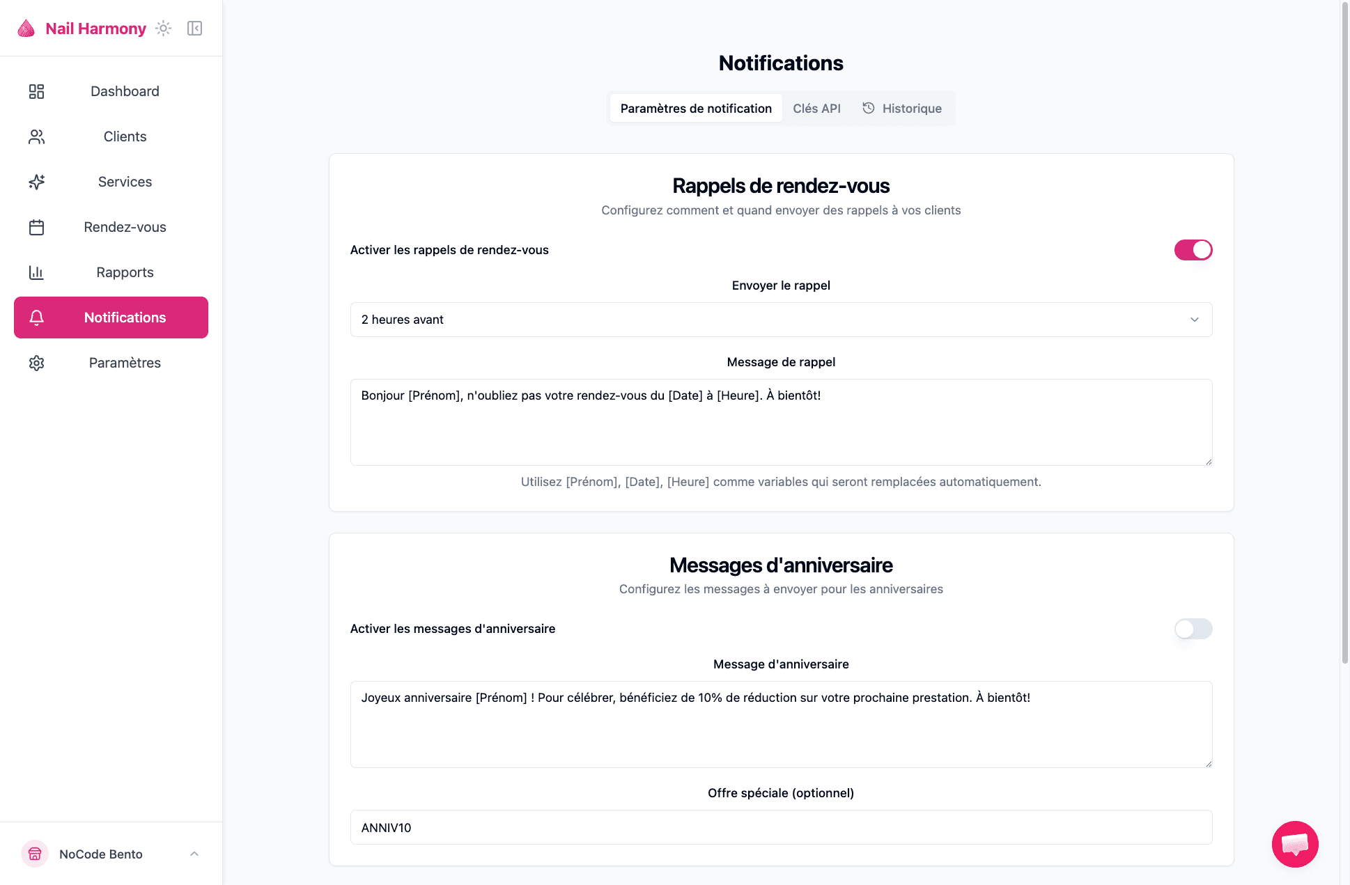 Notifications automatiques