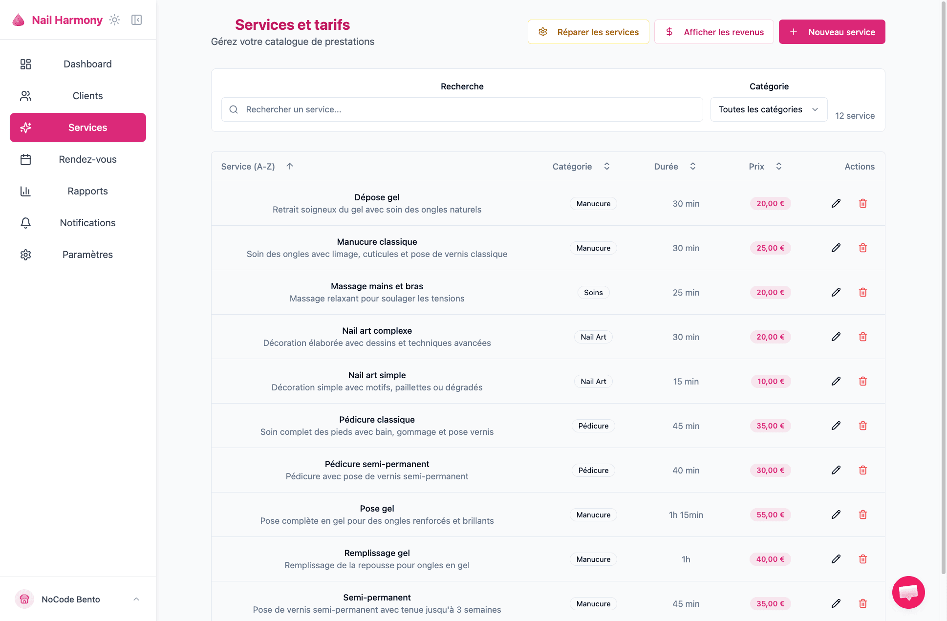 Catalogue de services