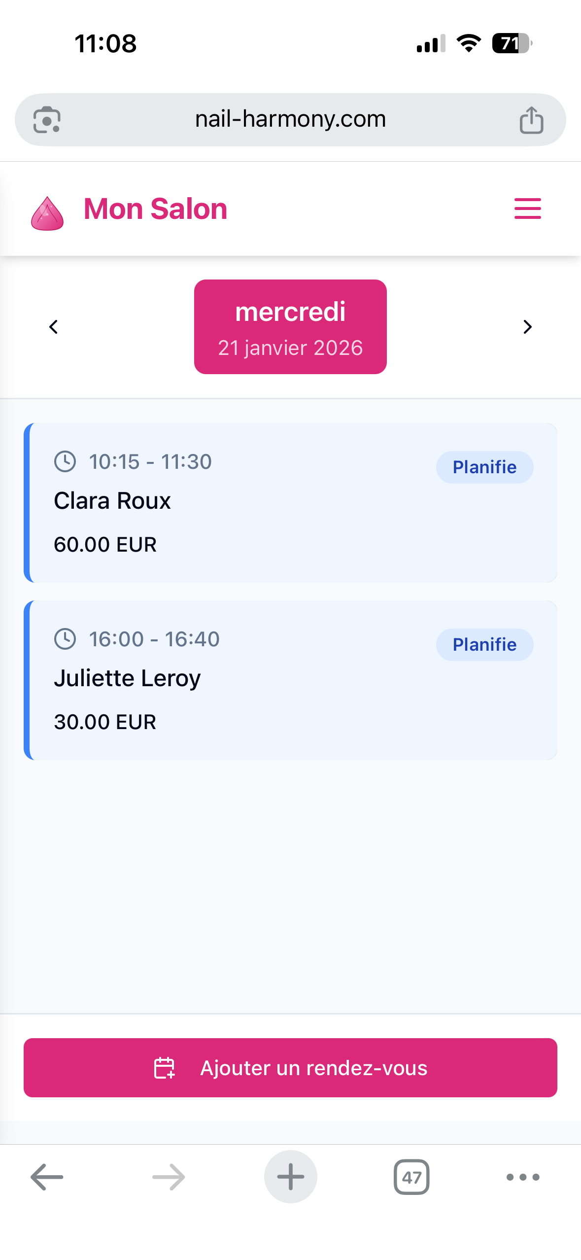 Agenda & rendez-vous - Mobile