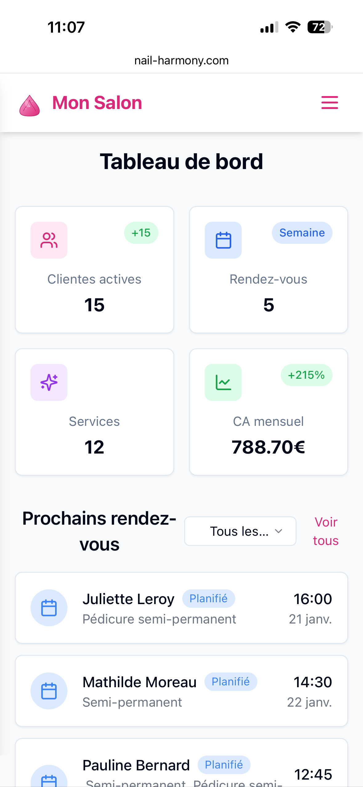 NailHarmony Mobile - Dashboard